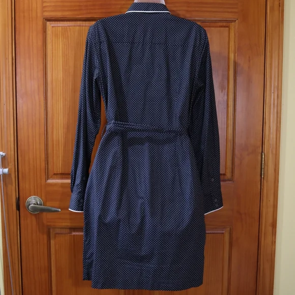 Brooks Brothers Black White Polka Dot Belted Long Sleeve Cotton Dress 10 - Picture 12 of 15